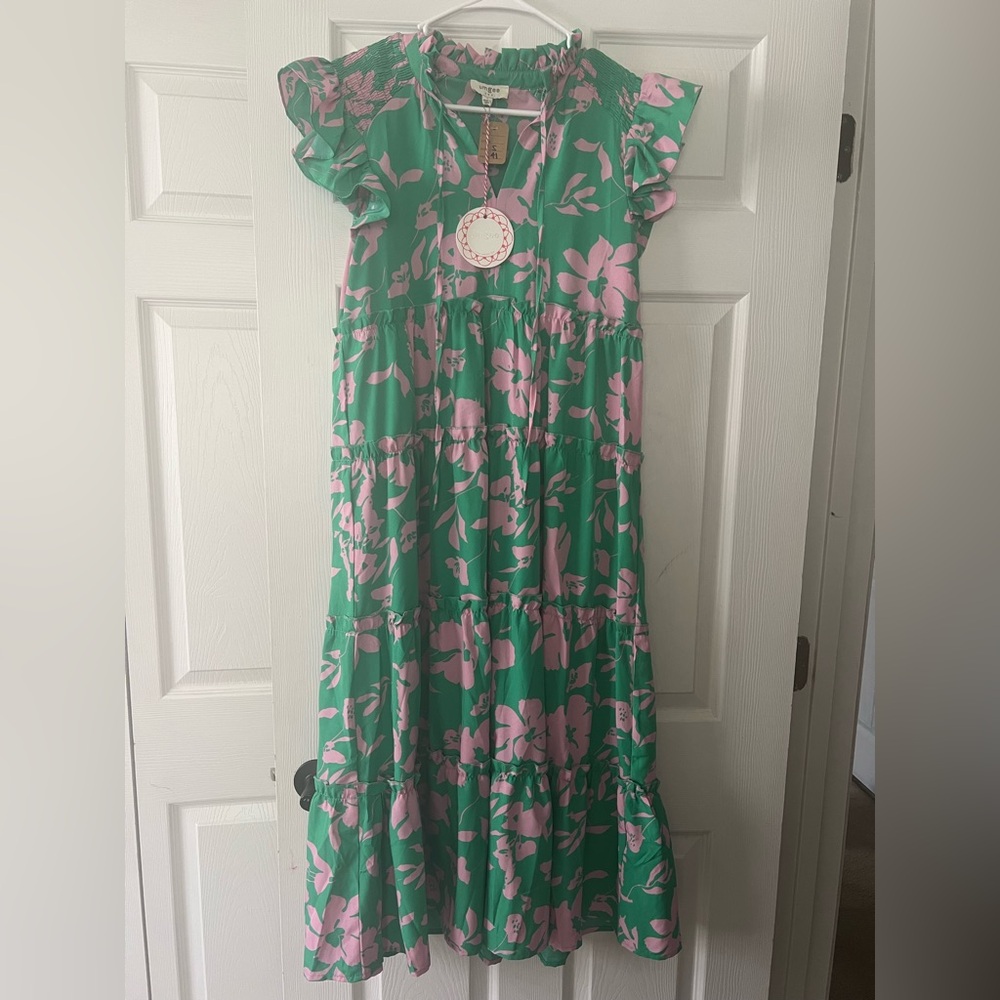 Umgee  Dress with Green and Pink Floral Design